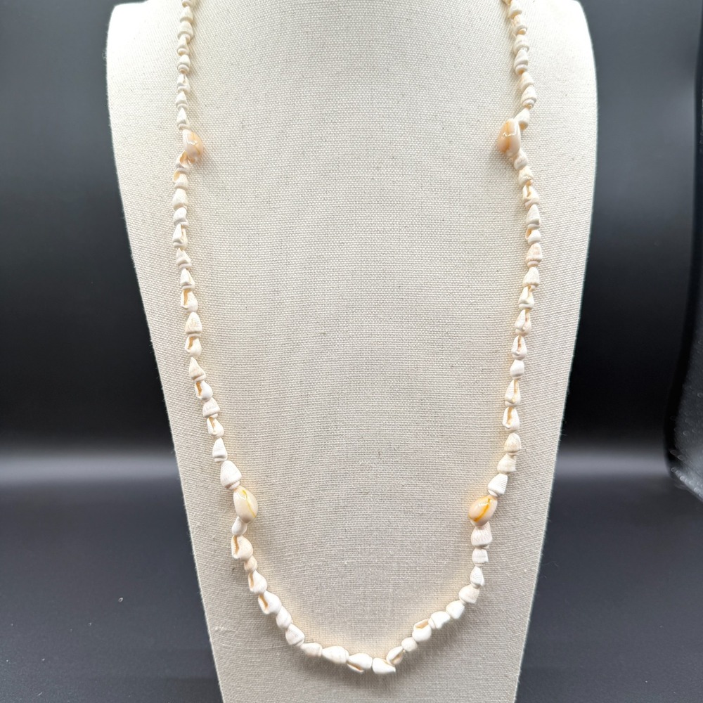 Natural Seashell Necklace Long Cream Cowrie Shell Beach Boho Coastal Jewelry